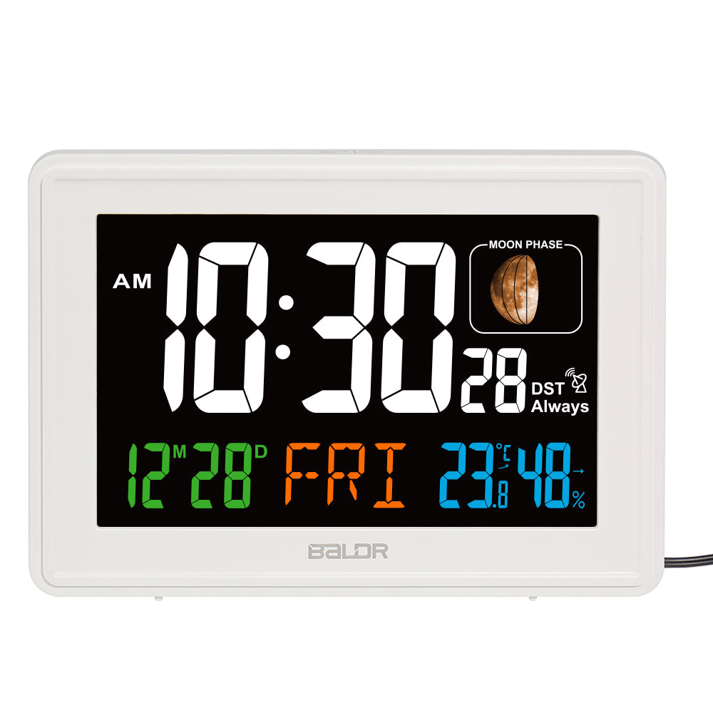 BALDR Atomic Alarm Clock – Large Digital Desk Clock with Thermometer, Humidity & Moon Phase Display