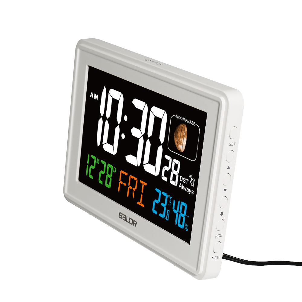 BALDR Atomic Alarm Clock – Large Digital Desk Clock with Thermometer, Humidity & Moon Phase Display